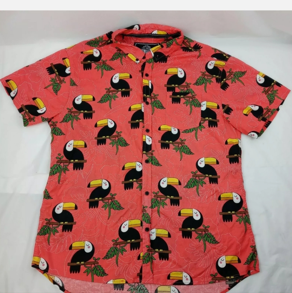 Five Points toucan birds button-front Hawaiian shirt size Large Slim Fit